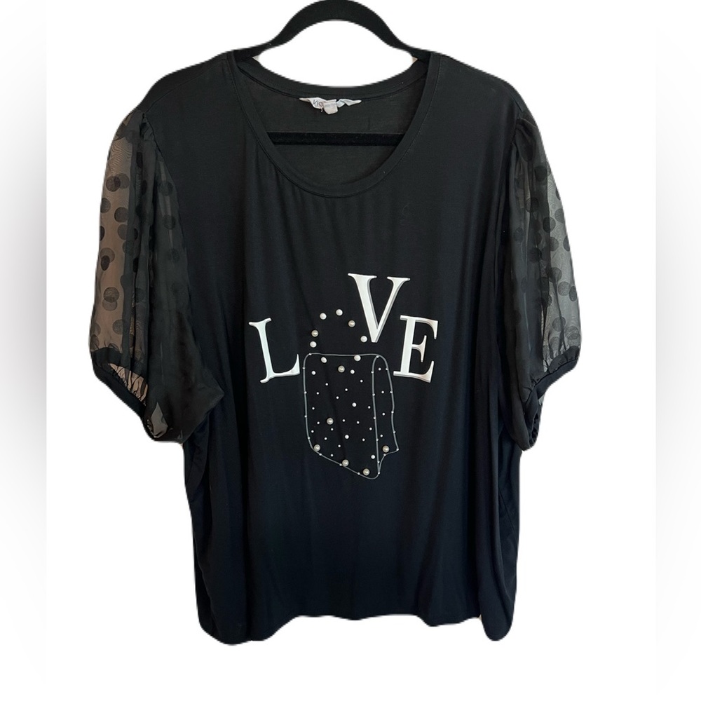 🖤 Kiss & Fly Polka Dot Sleeve T-Shirt – Women’s 3X